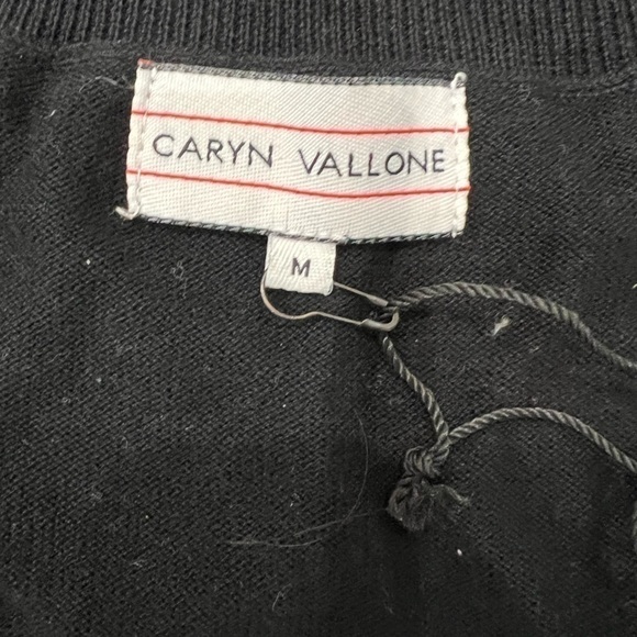CARYN VALLONE NWT Black cotton & sequin V neck sweater size medium - Picture 4 of 9